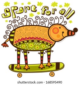 Sport for all. Hedgehog riding a skateboard