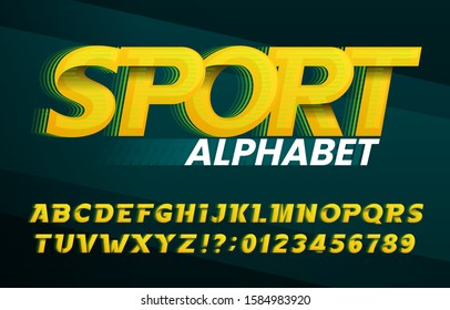 Sport alphabet font. Abstract oblique letters and numbers. Stock vector typescript for your typography design.