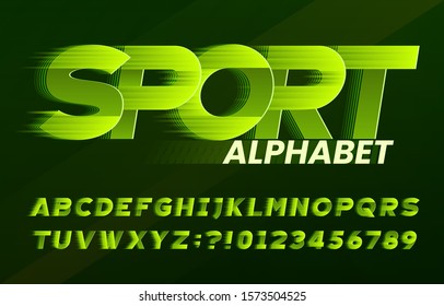 Sport Alphabet Font. Fast Speed Effect Dynamic Letters And Numbers. Stock Vector Typescript For Your Typography Design.