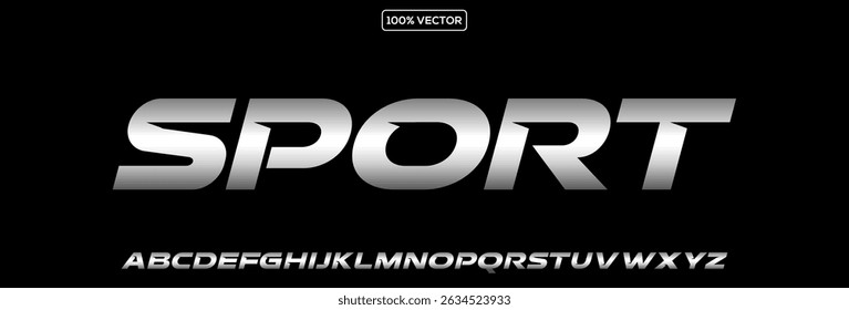 Alfabeto esportivo. Fonte de esporte de velocidade, tipo automotivo para logotipo dinâmico moderno, manchete, marca de carro automático e mercadorias, tipografia e embalagem