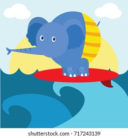 Sport animal series. Cute elephant surfing