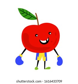 Sport apple character with boxing gloves. Funny