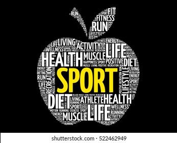 SPORT apple word cloud collage, health concept background
