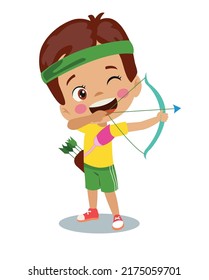 Sport Archery. Cute Boy Shooting Arrow