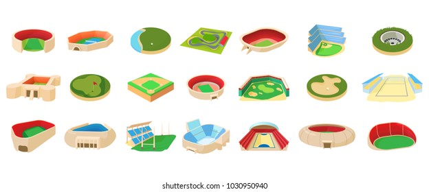 Sport arena icon set. Cartoon set of sport arena vector icons for web design isolated on white background