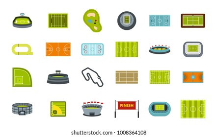Sport arena icon set. Flat set of sport arena vector icons for web design isolated on white background