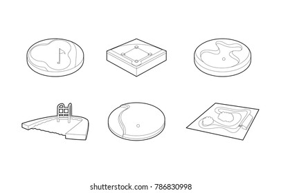 Sport arena icon set. Outline set of sport arena vector icons for web design isolated on white background