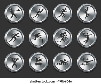 Sport Athletes Icons on Metal Internet Buttons Original Vector Illustration