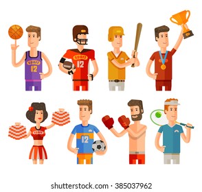 sport and athletes icons set. vector illustration