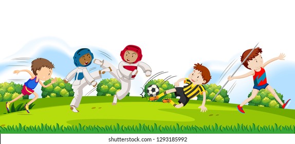 Sport athletes in nature illustration