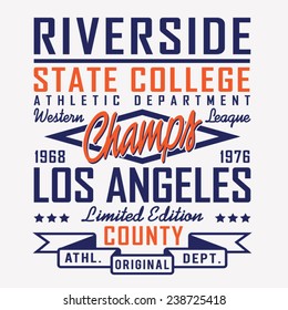 Sport Athletic California Typography, T- Shirt Graphics, Vectors