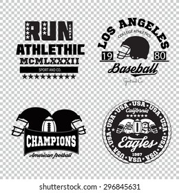 Sport athletic champions college baseball football logo emblem collection. Vector Graphics and typography t-shirt design for apparel.