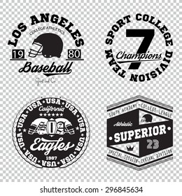 Sport athletic champions college baseball football logo emblem collection. Vector Graphics and typography t-shirt design for apparel. Isolated very easy to use.