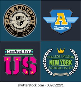 Sport athletic champions college baseball football logo emblem collection. Vector Graphics and typography t-shirt design for apparel. Isolated very easy to use.