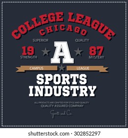 Sport athletic champions college league Chicago logo emblem. Vector Graphics and typography t-shirt design for apparel. Isolated very easy to use. 