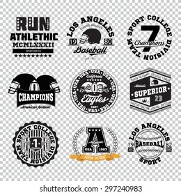 Sport athletic champions college varcity baseball football logo emblem collection. Vector Graphics and typography t-shirt design for apparel. Isolated very easy to use.