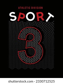 Sport athletic division illustration typography vector graphic design with number 3 for using all types of mens boys girls kids ladies fashion t shirt print design, wallpaper, interior, poster etc.,