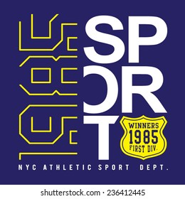 Sport athletic typography, t-shirt graphics, vectors