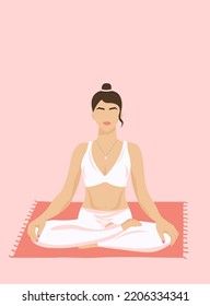 Sport athletic woman meditating in yoga pose on the sport mat. Vector illustration of healthy yoga asan