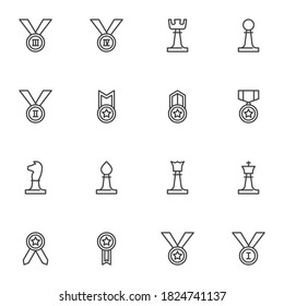 Sport award line icons set, outline vector symbol collection, linear style pictogram pack. Signs, logo illustration. Set includes icons as champions medal, reward prize, chess piece