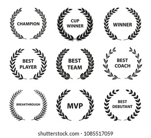 Sport Awards and best nominee award wreaths on white background. Vector illustration.