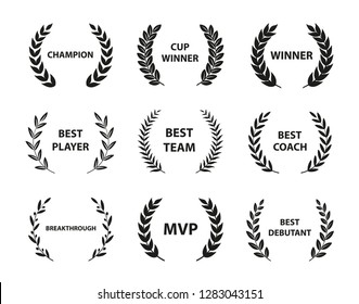 Sport Awards and best nominee award wreaths on white background. Vector illustration.