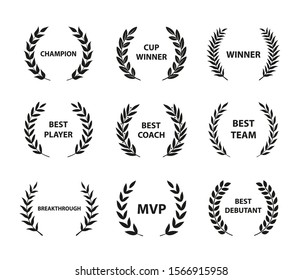 Sport Awards and best nominee award wreaths on white background. Vector illustration.