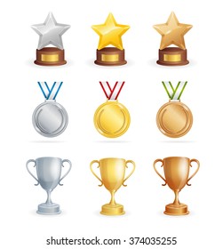 Sport Awards Set. Cup, Star and Medal. Vector illustration