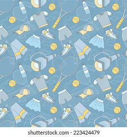 Sport background about tennis with racket, ball and sportswear