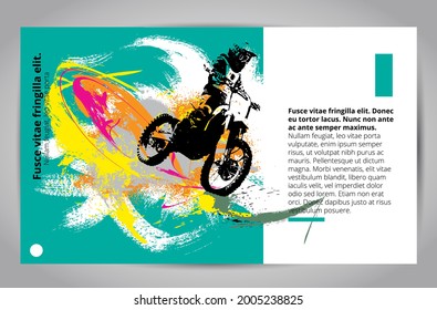 Sport background with active man riding motobike ready for internet banners, social media banners, headers of websites, vector illustration 