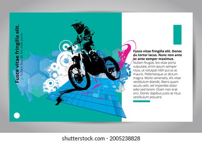 Sport background with active man riding motobike ready for internet banners, social media banners, headers of websites, vector illustration 