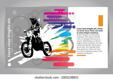 Sport background with active man riding motobike ready for internet banners, social media banners, headers of websites, vector illustration 