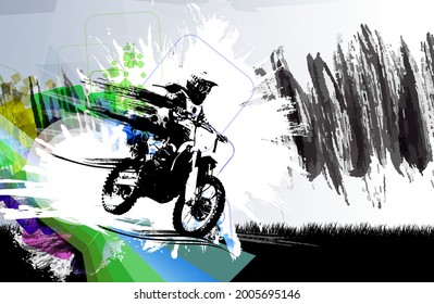 Sport background with active man riding motobike ready for internet banners, social media banners, headers of websites, vector illustration 