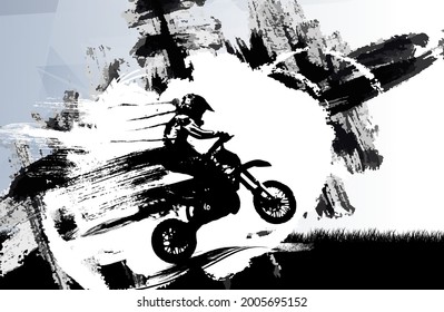 Sport background with active man riding motobike ready for internet banners, social media banners, headers of websites, vector illustration 