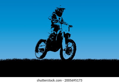 Fondo deportivo con hombre activo montando motobike listo para banners de internet, banners de medios sociales, encabezados de sitios web, ilustración vectorial 