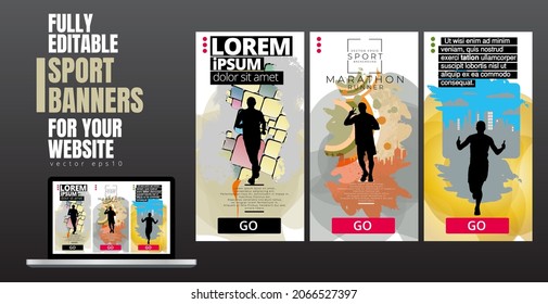 Sport background with active people ready for internet banners, social media banners, headers of websites, vector illustration 