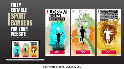 Sport background with active people ready for internet banners, social media banners, headers of websites, vector illustration 