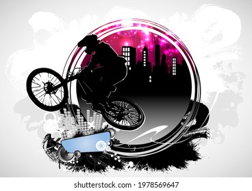 Sport background with active young man for internet banners, social media banners, headers of websites, vector illustration 