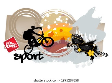 Sport background with active young man for internet banners, social media banners, headers of websites, vector illustration 