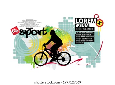 Sport background with active young man for internet banners, social media banners, headers of websites, vector illustration 