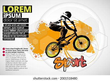 Sport background with active young man for internet banners, social media banners, headers of websites, vector illustration 