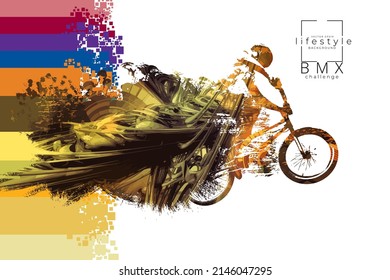 Sport background with active young man for internet banners, social media banners, headers of websites, vector illustration 