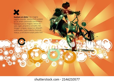 Sport background with active young man for internet banners, social media banners, headers of websites, vector illustration 