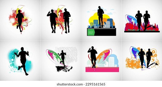 Sport background with active young person for internet banners, social media banners, headers of websites, vector illustration 