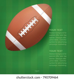 Sport background of american football ball on green grass pattern of football field. Vector illustration.