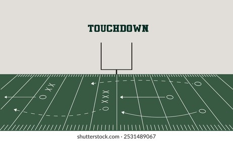 fundo de esporte com campo de futebol americano contém touchdown de texto, fundo simples e minimalista