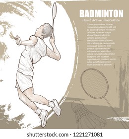  diseño de fondo deportivo. ilustración del jugador de bádminton en acción de aplastamiento. color agua.