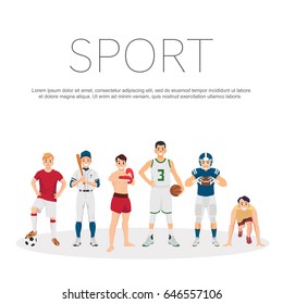 Sport background. Football, basketball, boxing, baseball. running, american football.  Vector illustration.