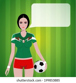 Sport background, Girl with Speech bubble. Vector illustration. 