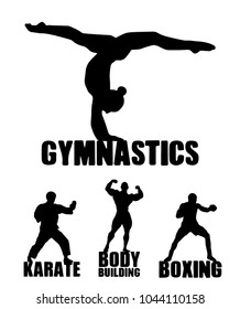 Sport background. Gymnastics, karate, bodybuilding, boxing. Vector illustration